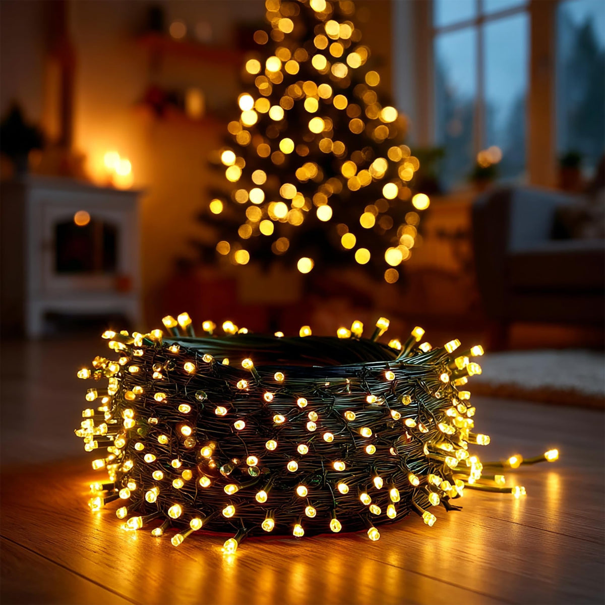 Dazzle Bright 300 LED Christmas String Lights, 100 FT Connectable Waterproof String Lights Green Wire with 8 Modes, Christmas Decorations for Indoor Outdoor Xmas Party Yard Garden (Warm White)