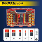 Ontel Battery Daddy Storage & Organizer Case w/Tester, Stores & Protects Up to 180 Batteries, Double-Sided, Clear Locking Lid, Secure Latches & Portable Carrying Handle - Red (Batteries Not Included)