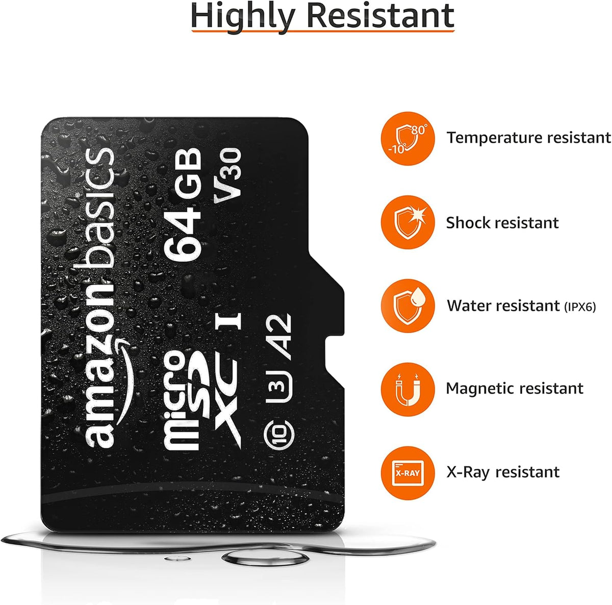 Amazon Basics microSDXC Memory Card, 64GB, A2, U3, 100MB/s Read Speed, Black, 2-Pack