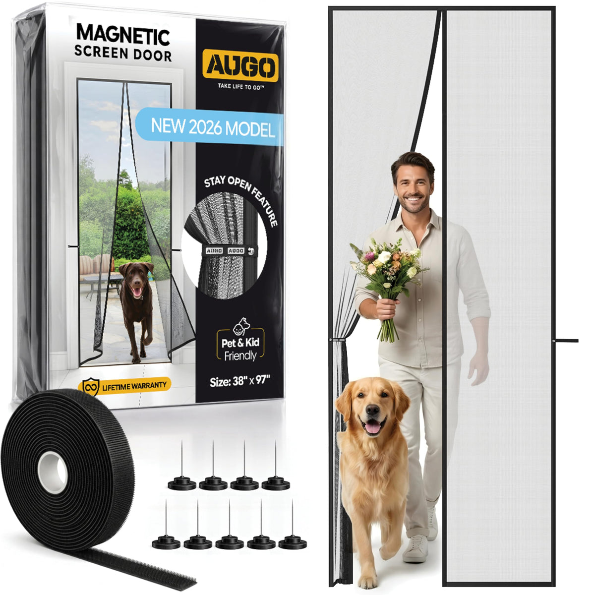 AUGO Magnetic Screen Door Mesh, Heavy Duty 38x83 Inch, Fits 36x82 Inch Door