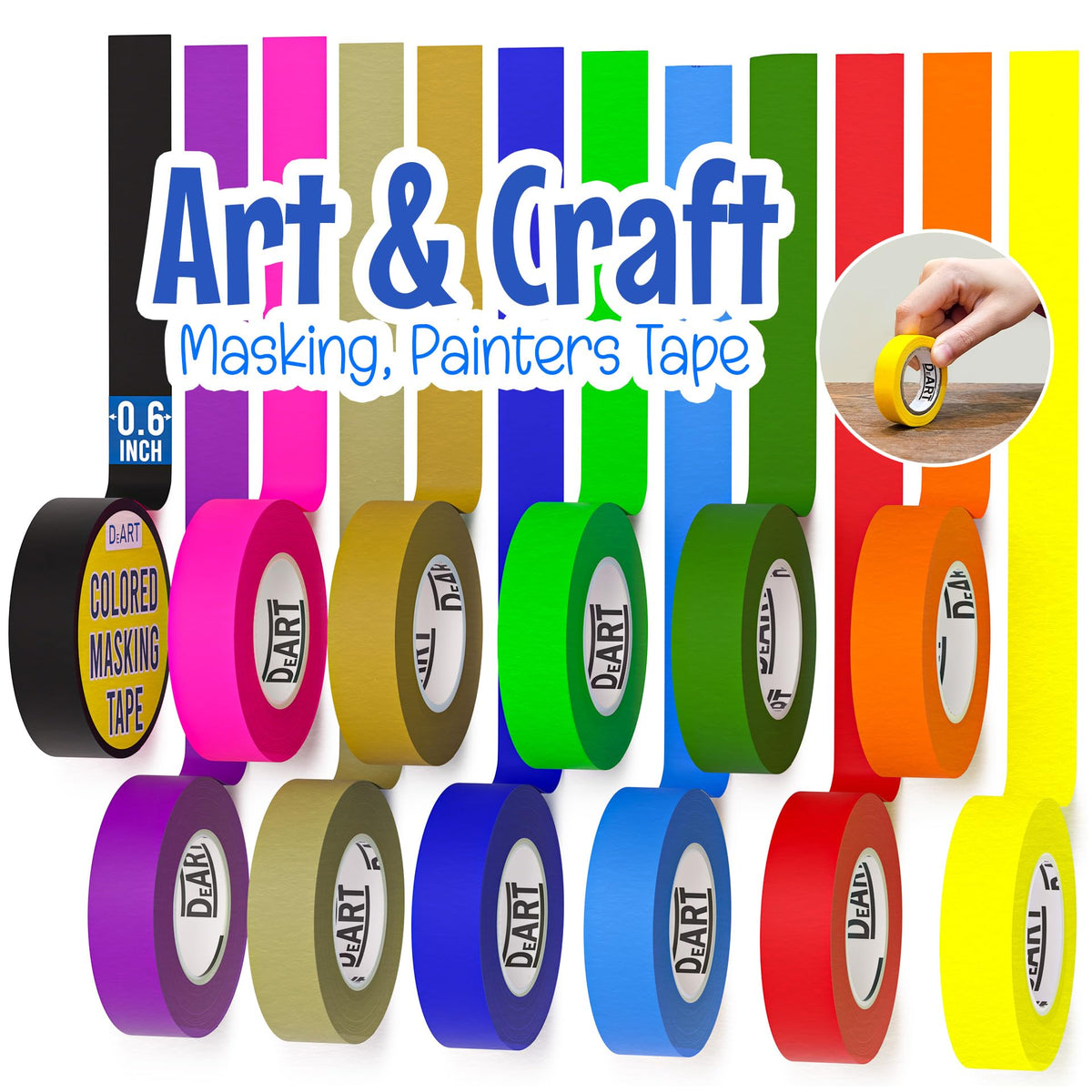 DEART Colored Masking Tape Painters Tape 12 or 8 Pack 1 inch or 0.6 Inches