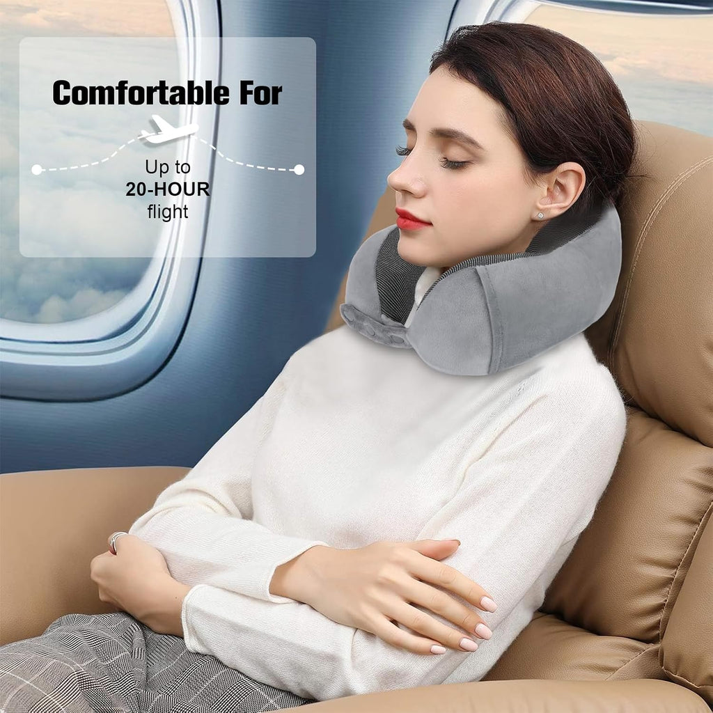 Cirorld Travel Pillow for Airplane, Neck Pillow for Travel, Memory Foam Travel Neck Pillow for Adults, Adjustable & Compact Flight Pillow, Ergonomic Neck Cushion, With Ear Plugs, Eye Mask, Carry Bag