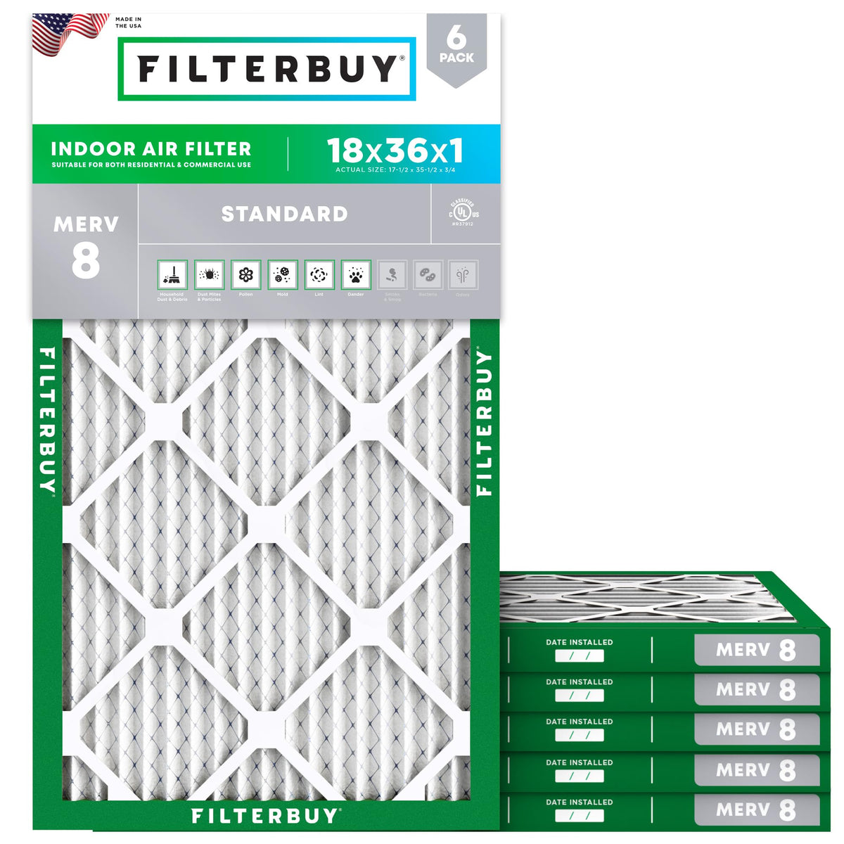 Filterbuy 30x32x1 Air Filter MERV 8 Dust & Allergy Defense (6-Pack)