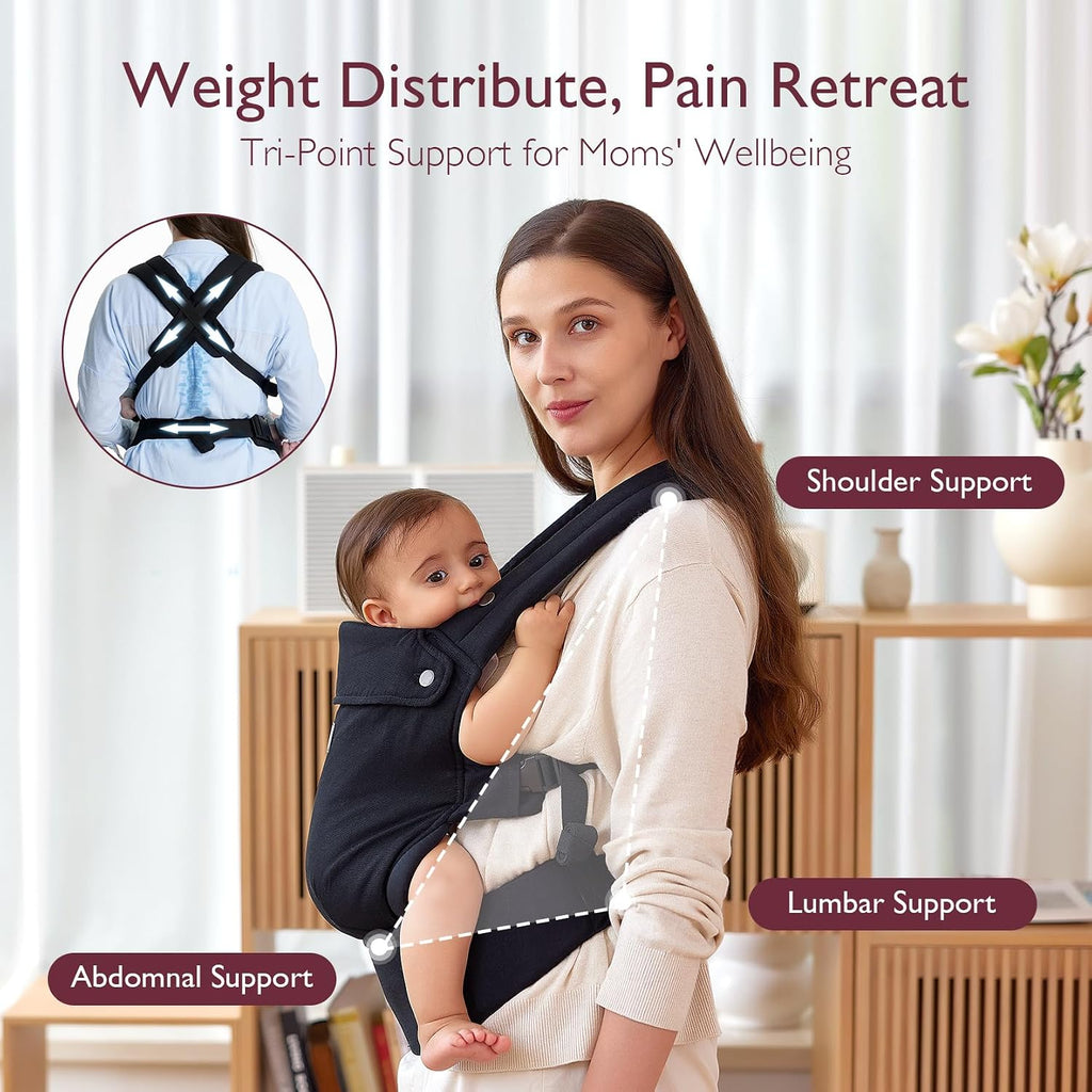 Momcozy Baby Carrier for 3-24M/3.2-20kg, Waist 64-127cm, Cotton Black