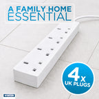 STATUS 4 Way Socket Extension Lead, 1m Cable, White (4WS1M20)