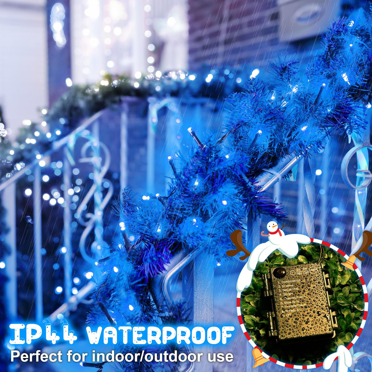 Christmas Lights Outdoor Battery Operated String Lights Total 100LED 33Ft with Timer 8 Modes 16.4Ft*2 Waterproof Outdoor Indoor for Christmas Decor, Warm White, 2-Pack