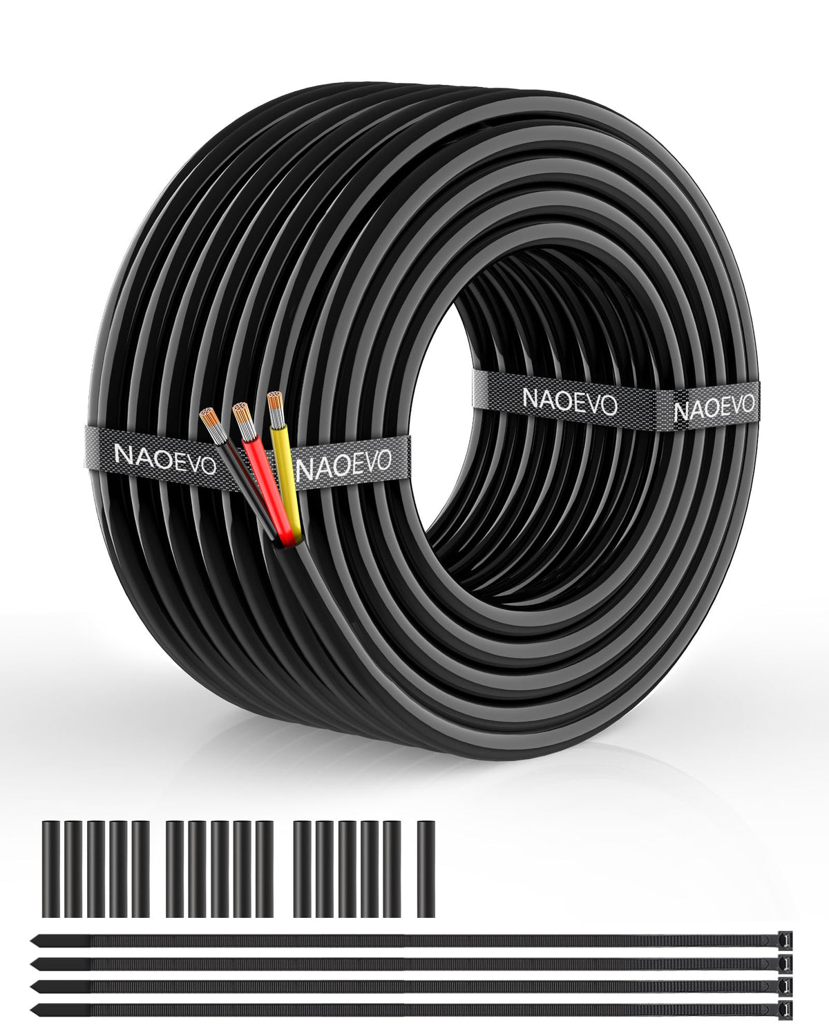 NAOEVO 14 Gauge Wire 3 Conductor, 14 Gauge Automotive Wire 12V Cable, 50FT
