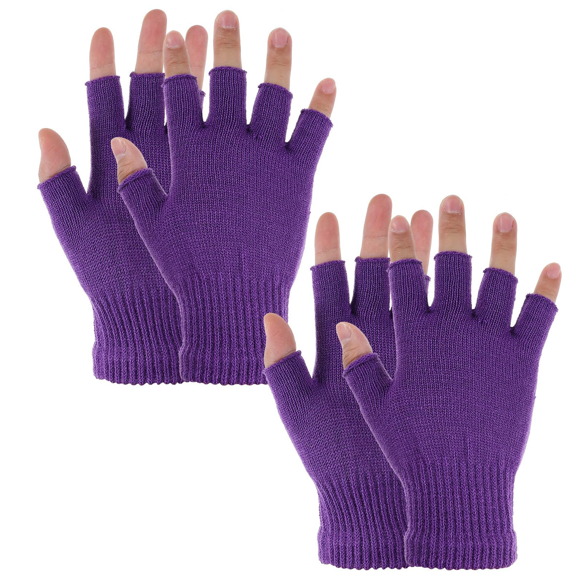 Grevosea 2 Pair Fingerless Warm Gloves - Winter Half Finger Gloves Thickened Knit Touchscreen Stretchy Mittens for Men Women