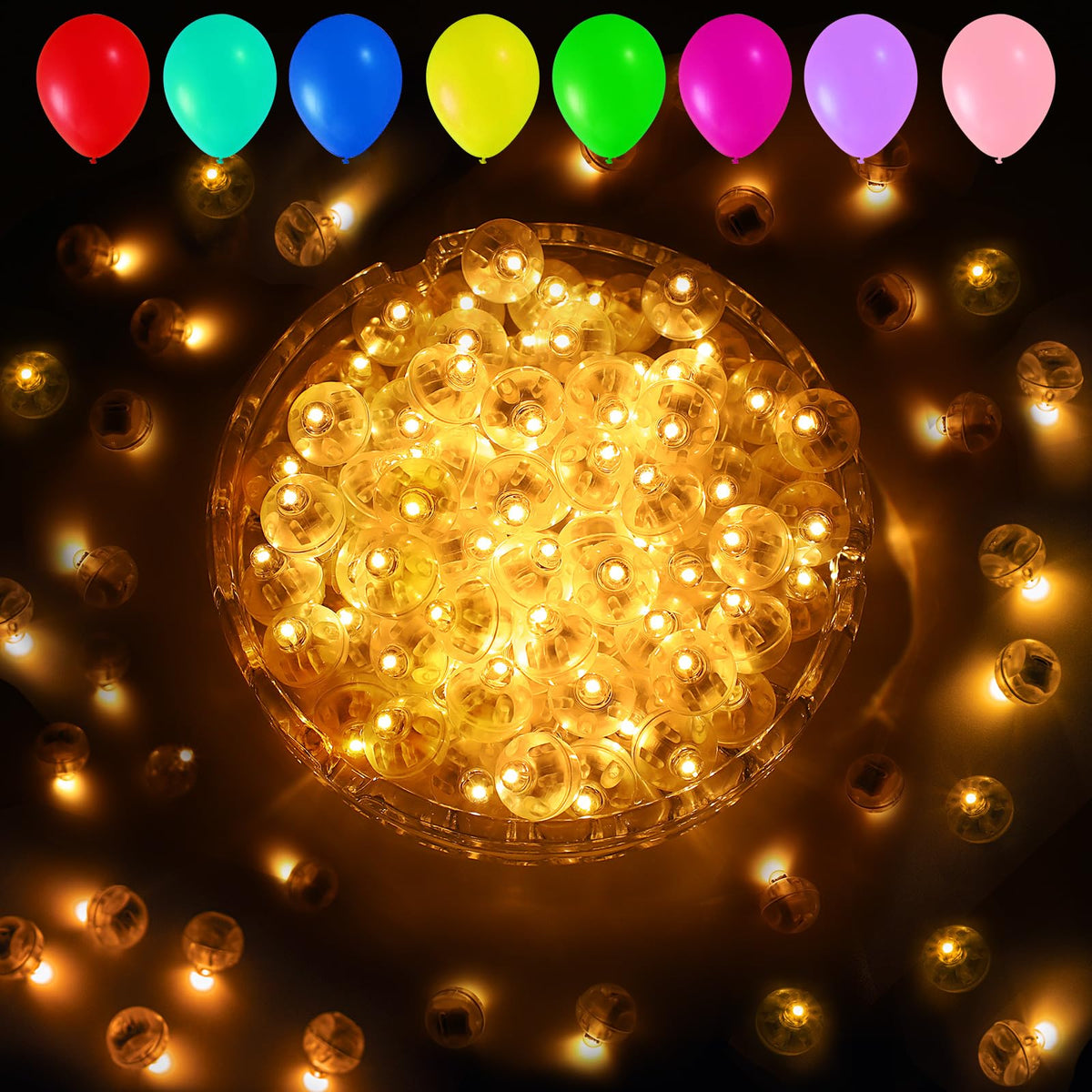 Aogist 200pcs 10-Colors Mini Lights with Hook,Long Standby Time Waterproof LED Balloon Light,Battery Powered,Ball Lamp for Balloon Paper Lantern Birthday Party Christmas Halloween