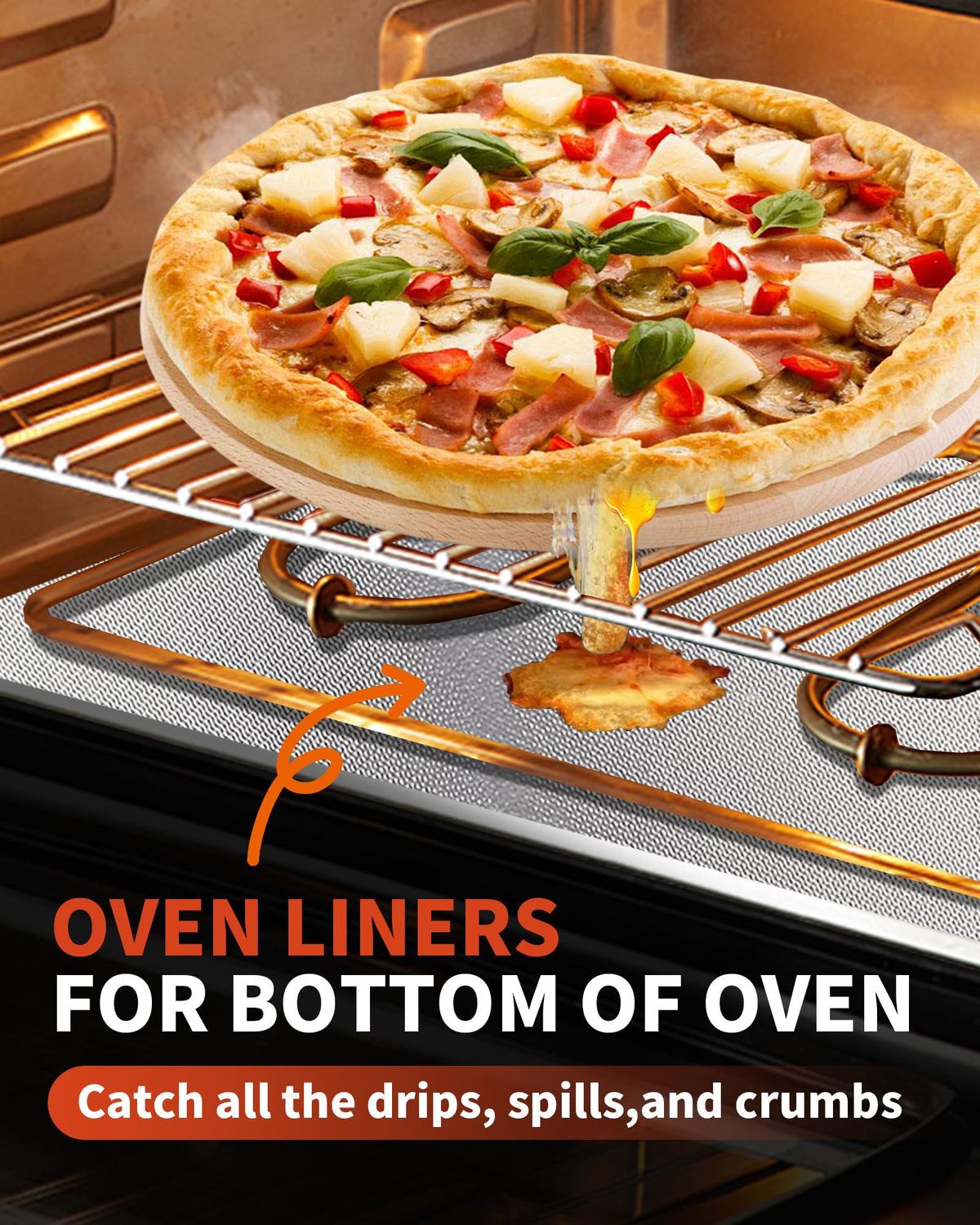 Oven Liners for Bottom of Oven - 2 Pack Large Heavy Duty Oven Mats, 17"x 25" Reusable Matt Liner for Electric, Gas, Toaster Ovens & Grills, BPA & PFOA Free, Kitchen Essentials, Black