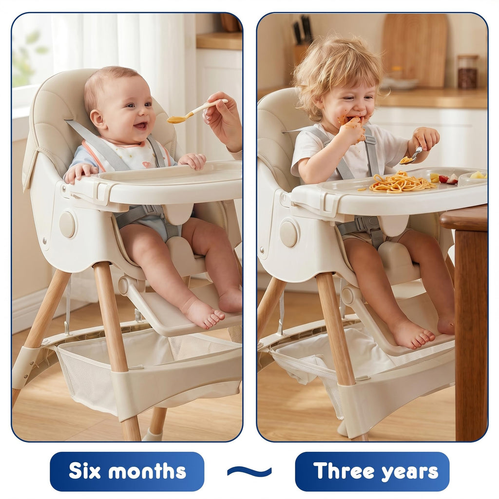 Baby High Chair Foldable Highchair, High Chairs for Babies and Toddlers Adjustable Height & Reclining Seat Detachable Double Tray, Ergonomic Feeding Portable Highchairs for Newborn 6 Months to 5 Years