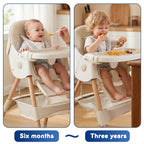 Baby High Chair Foldable Highchair, High Chairs for Babies and Toddlers Adjustable Height & Reclining Seat Detachable Double Tray, Ergonomic Feeding Portable Highchairs for Newborn 6 Months to 5 Years