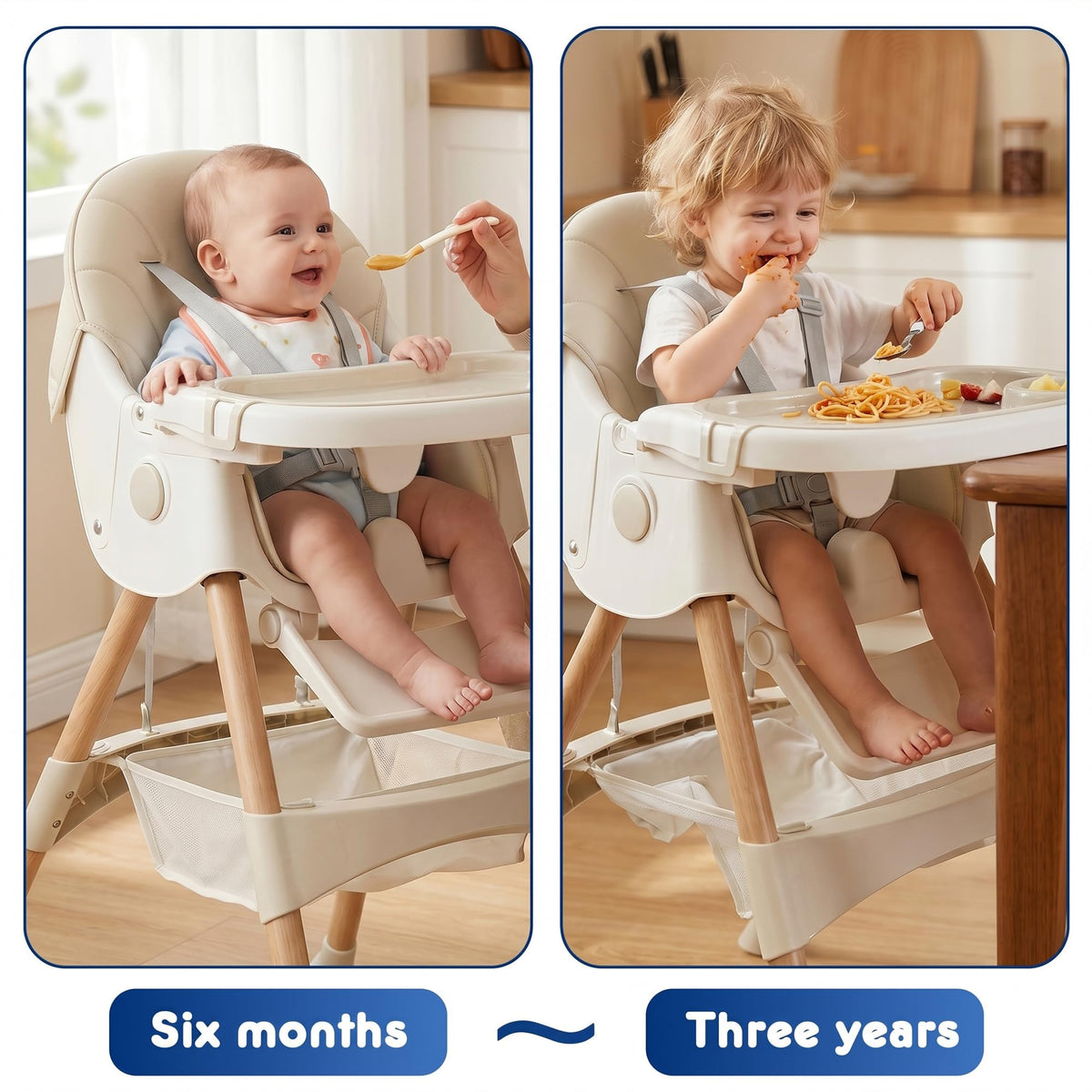 Baby High Chair Foldable Highchair, High Chairs for Babies and Toddlers Adjustable Height & Reclining Seat Detachable Double Tray, Ergonomic Feeding Portable Highchairs for Newborn 6 Months to 5 Years