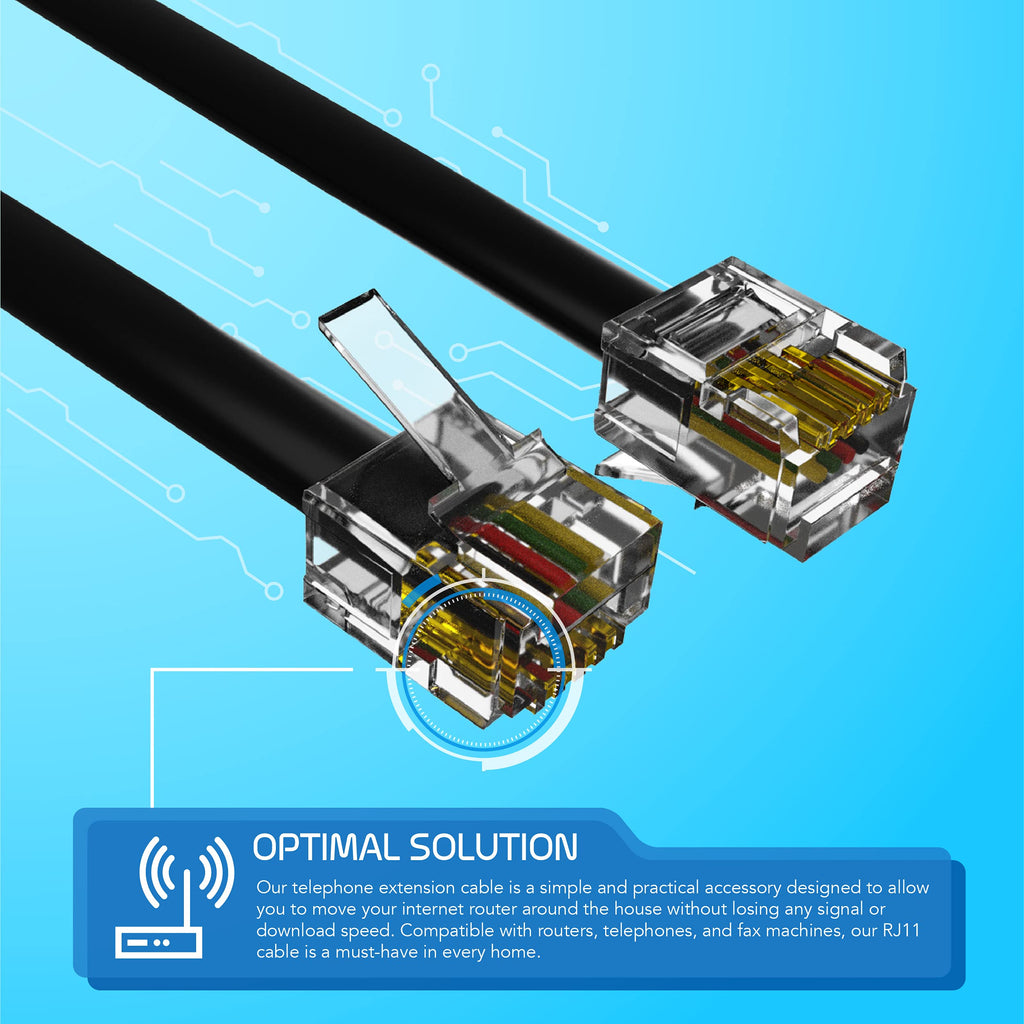 ASNQ RJ11 Cable for ADSL Router, Modem, Telephone, 2m, Flat, Black