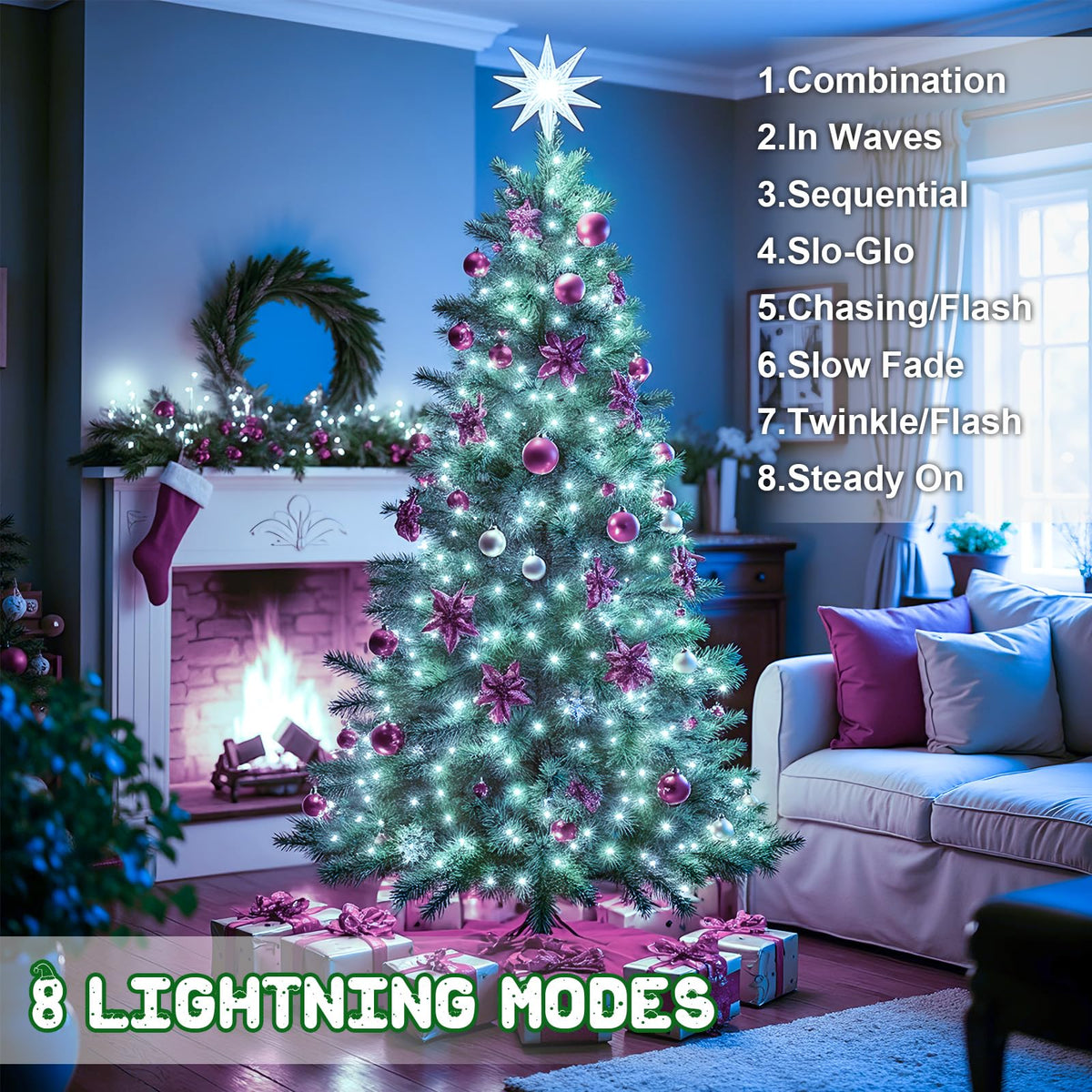 Christmas Lights Outdoor Battery Operated String Lights Total 100LED 33Ft with Timer 8 Modes 16.4Ft*2 Waterproof Outdoor Indoor for Christmas Decor, Warm White, 2-Pack