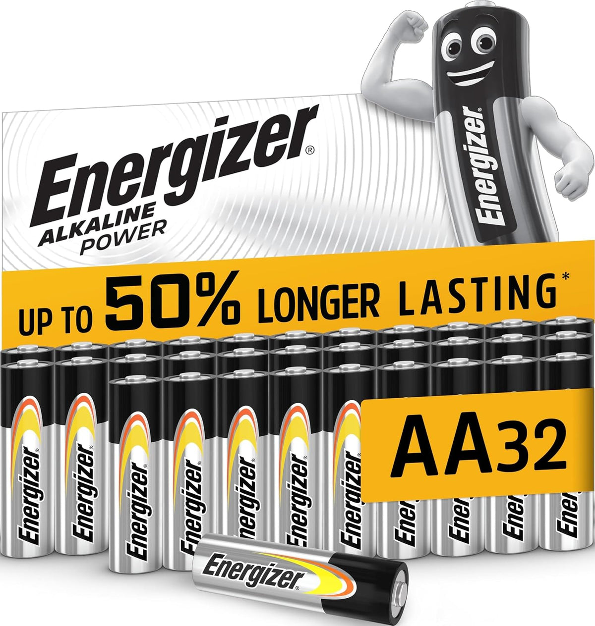Energizer Alkaline Power - AA Batteries (32 Pack) Up To 50% Longer Lasting