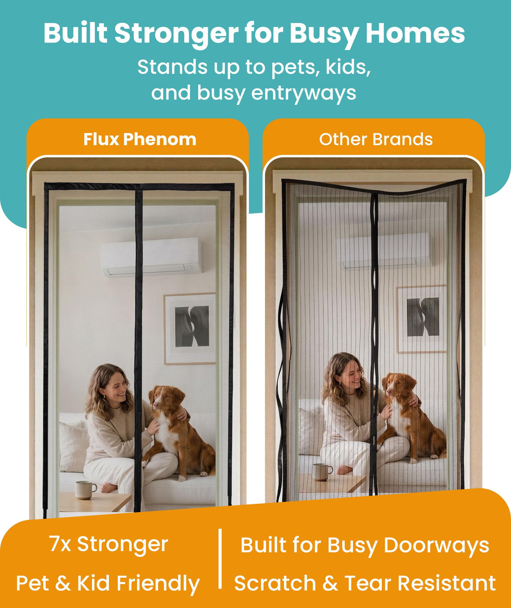 Flux Phenom Magnetic Screen Door - Bugs Out, Breeze in - 9min Install Auto-Sealing Heavy Duty Double Stitched Mesh, 52 Magnets, Hands Free Sliding & Patio Doors Net, Pet & Kid Friendly, 38 x 82 Inch
