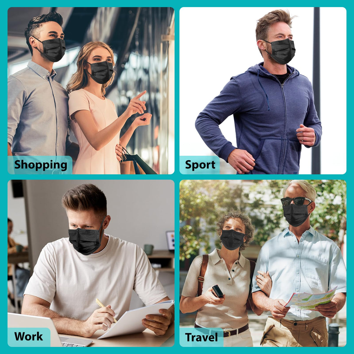 100 PCS Disposable Face Masks, Black Masks, 3 Ply Protection Disposable Face Masks