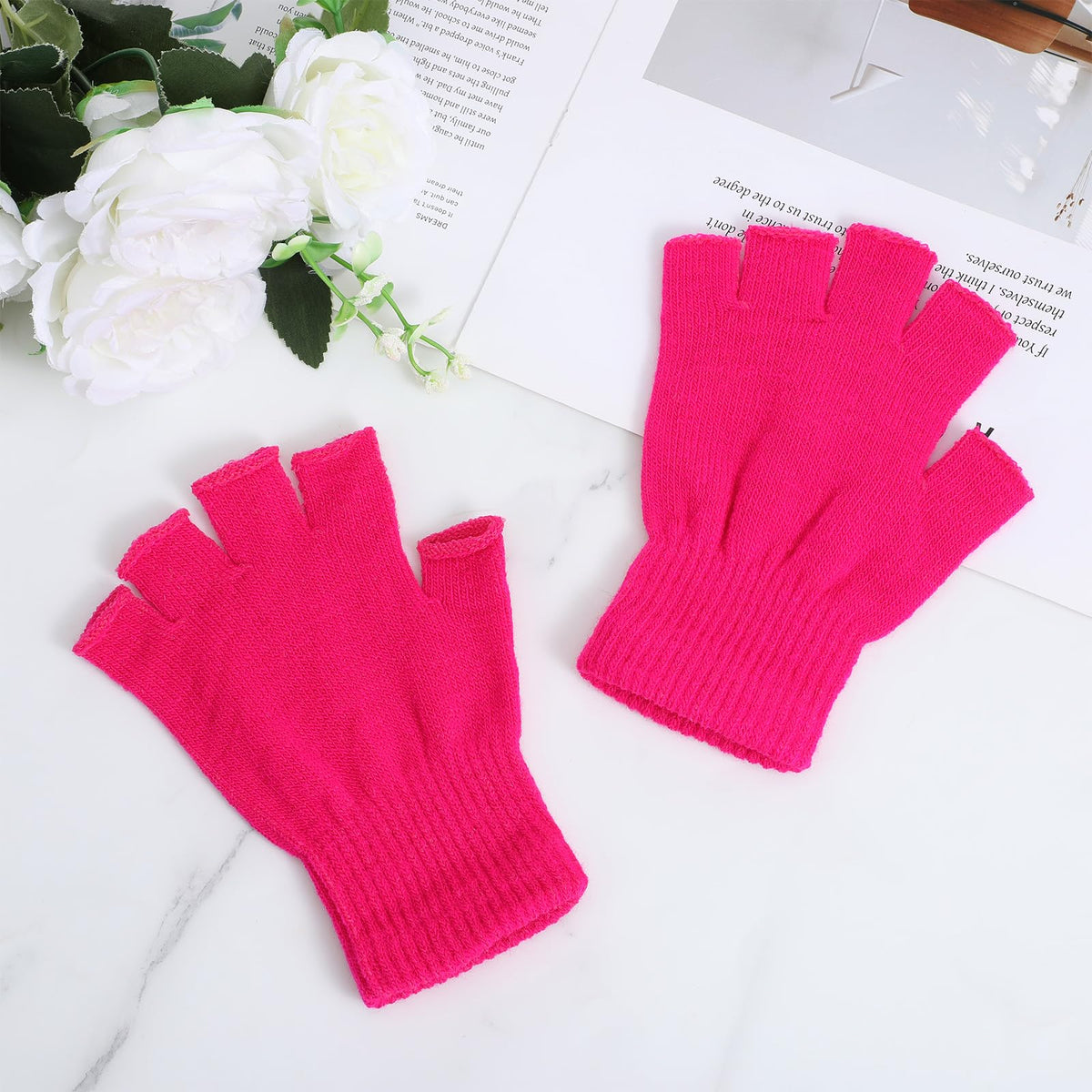 Grevosea 2 Pair Fingerless Warm Gloves - Winter Half Finger Gloves Thickened Knit Touchscreen Stretchy Mittens for Men Women