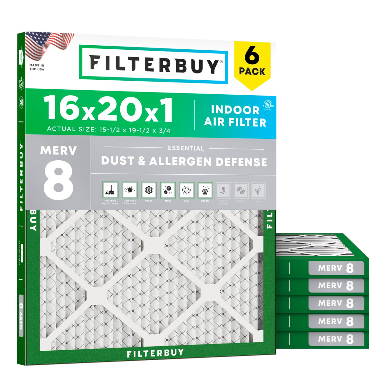 Filterbuy 30x32x1 Air Filter MERV 8 Dust & Allergy Defense (6-Pack)