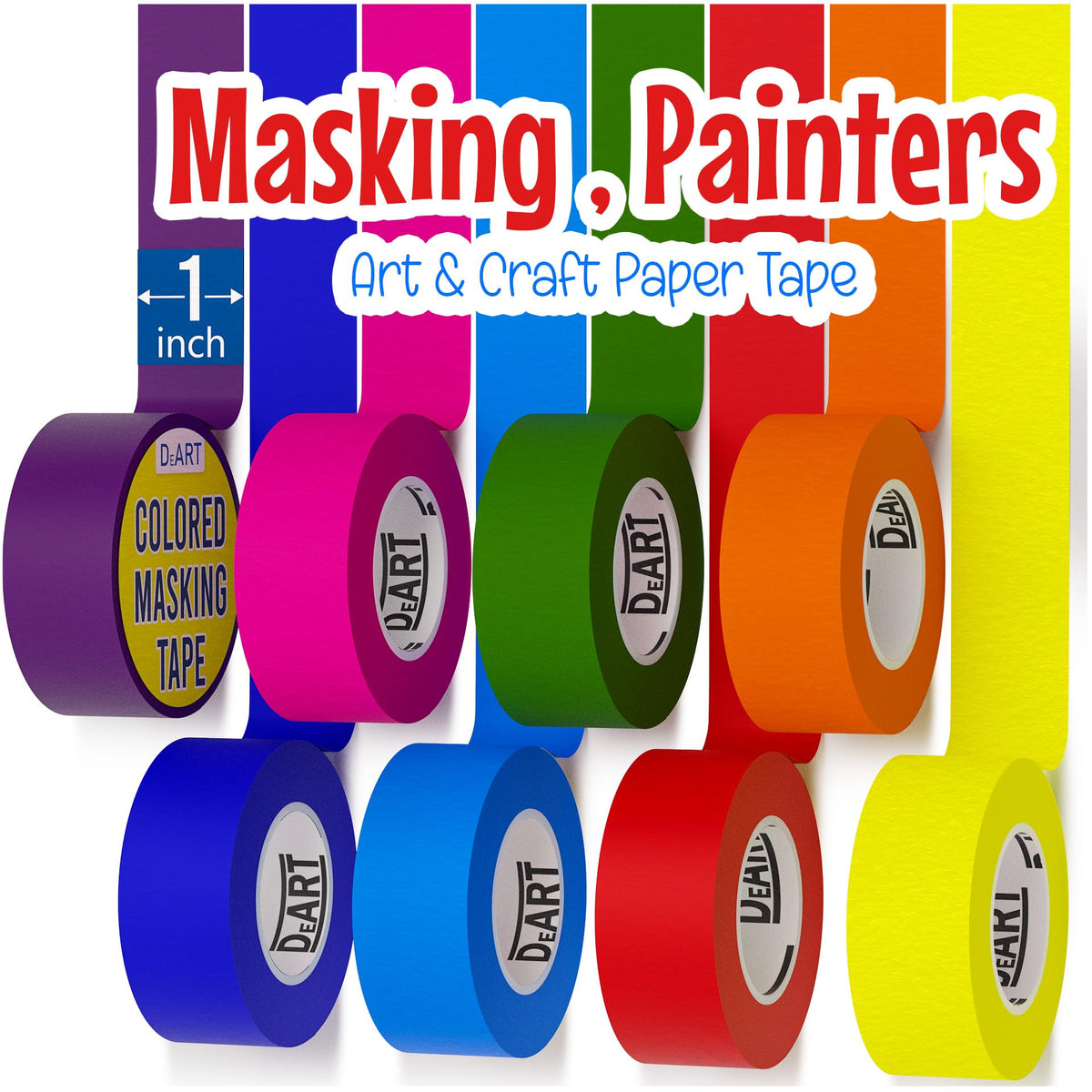 DEART Colored Masking Tape Painters Tape 12 or 8 Pack 1 inch or 0.6 Inches
