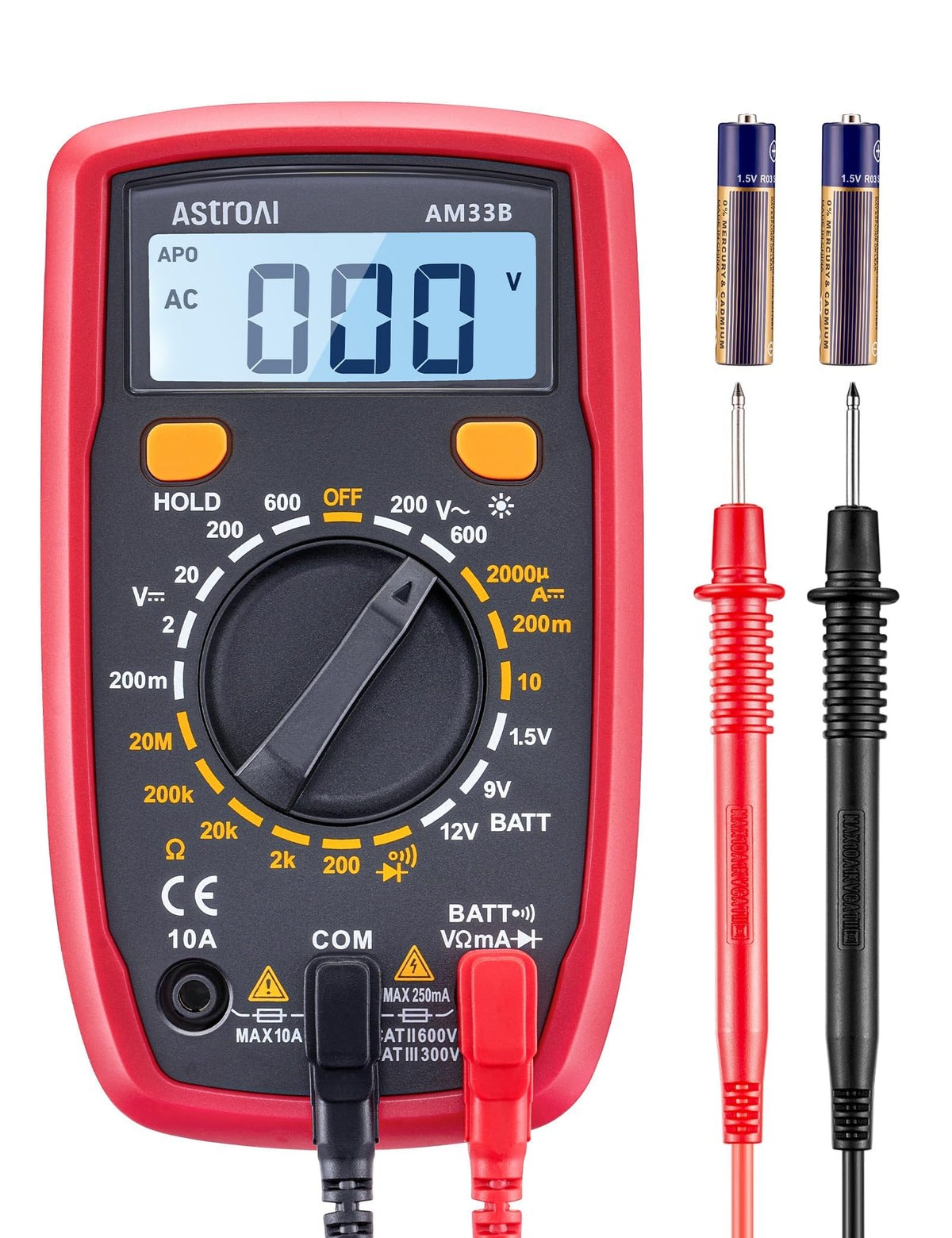 AstroAI Digital Multimeter Tester 2000 Counts with DC AC Voltmeter and Ohm Volt Amp Meter; Measures Voltage, Current, Resistance, Continuity and Diode, Blue