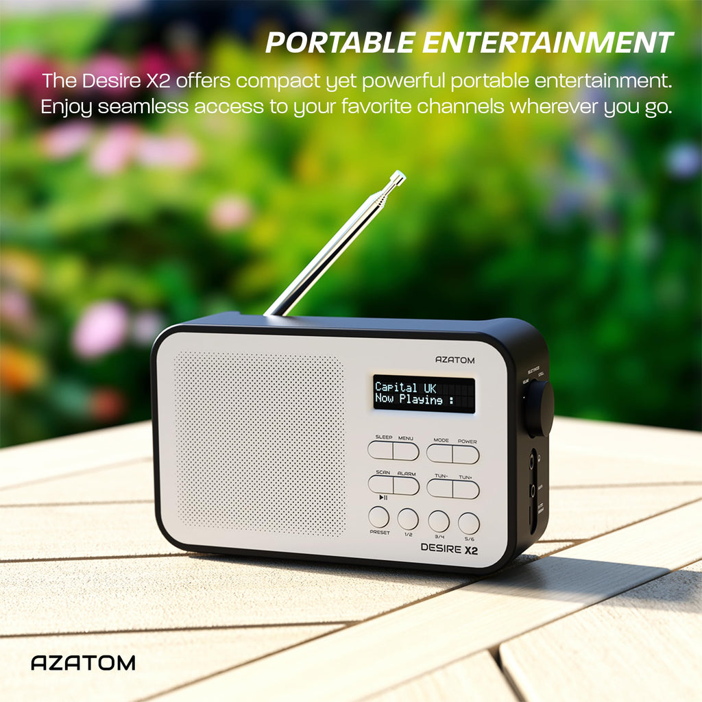 DAB/DAB+ & FM Portable Digital Radio | Simple Controls | Dual Alarms & Sleep Timer | Battery & Mains Powered (4x”AA”) | Bluetooth | Perfect for Home, Office or Outdoors | AZATOM Desire X2 (Oak)