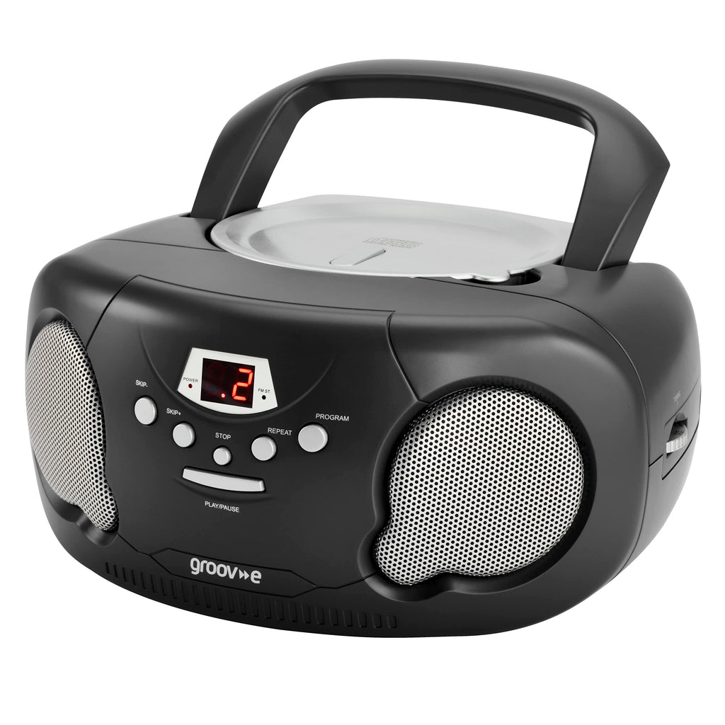 Groov-e Original Boombox - Portable CD Player with Bluetooth, Radio, 3.5mm Aux Port, & Headphone Socket - LED Display, 2 x 1.2W Speakers - Battery or Mains Powered - Blue