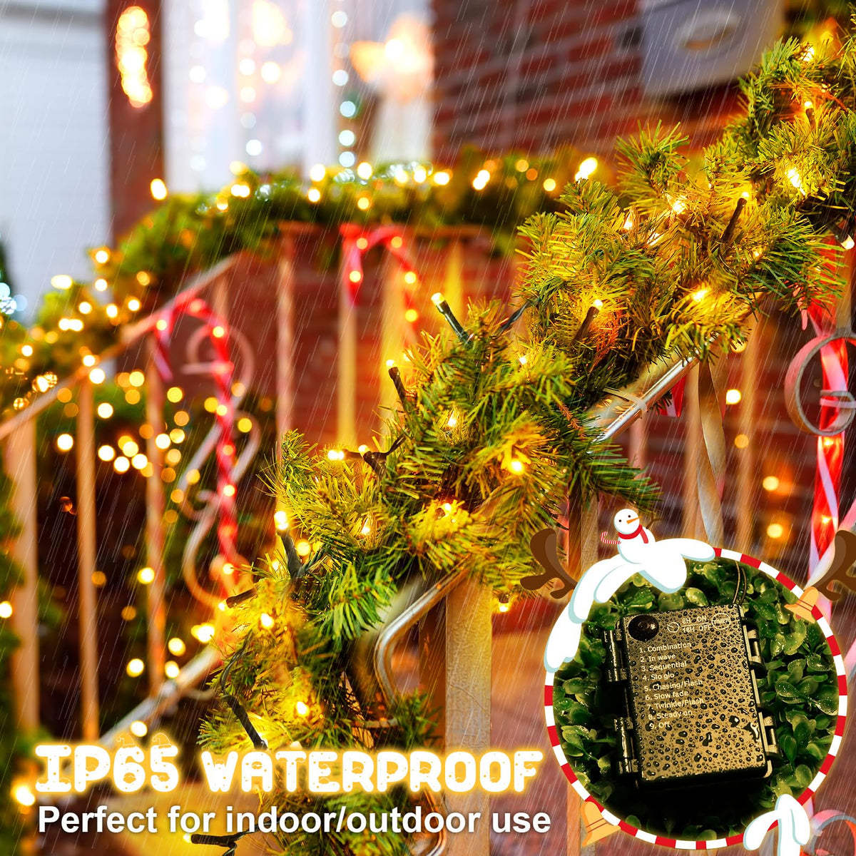 Christmas Lights Outdoor Battery Operated String Lights Total 100LED 33Ft with Timer 8 Modes 16.4Ft*2 Waterproof Outdoor Indoor for Christmas Decor, Warm White, 2-Pack