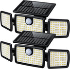 MIHANI Solar Flood Lights Outdoor, 2500LM Motion Sensor Security Lights with 270° Wide Angle, IP65 Waterproof, 3 Heads Solar Outdoor Lights for Patio, Yard, House, Garage (Non-Remote, 2 Pack)