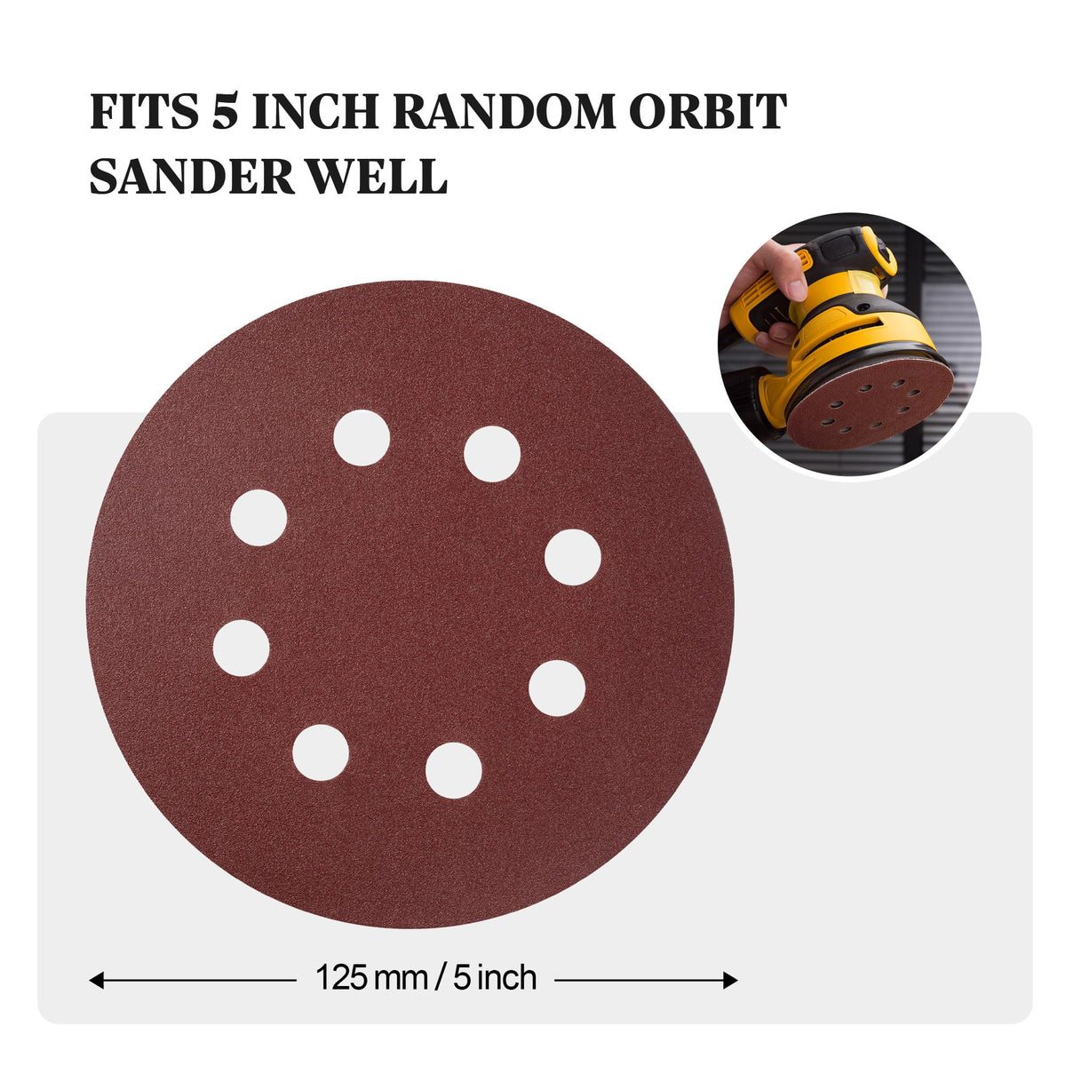 S SATC Sanding Discs 60 Grit 110Pcs Orbital Sander Discs 125mm Hook and Loop Round Orbital Sander Pads for Sanding
