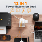 TESSAN 8 Way Tower Extension Lead 2M with 4 USB Slots (2 USB C)