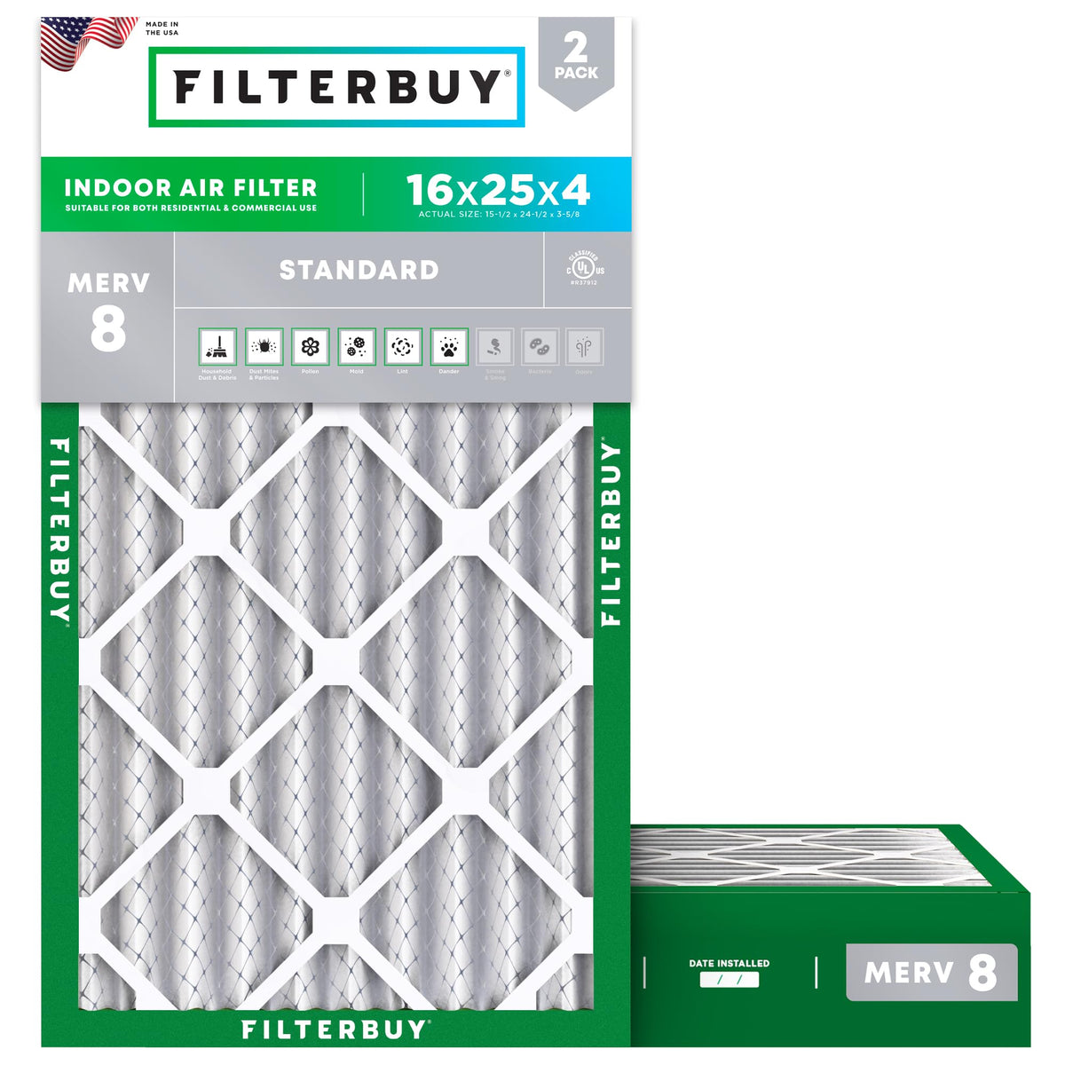 Filterbuy 18x18x1 Air Filter MERV 8 Dust & Allergy Defense (2-Pack)