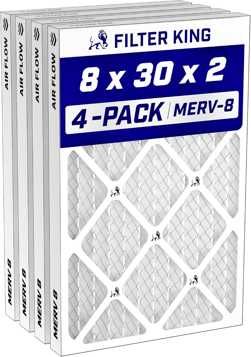 Filter King 24x30x1 Air Filter MERV 8, AC Furnace Filters (4-Pack)