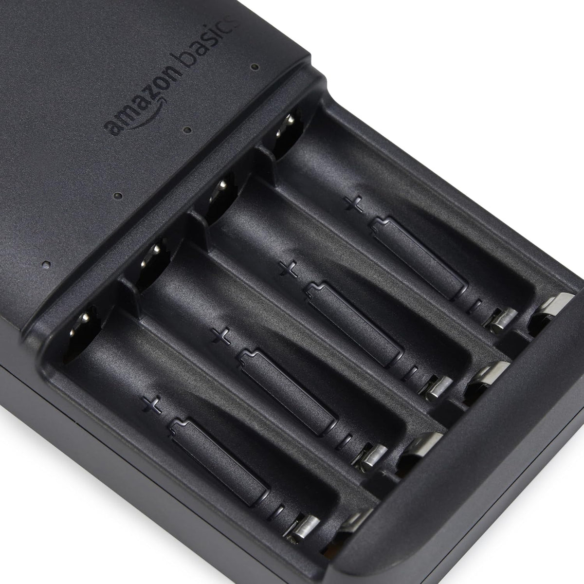 Amazon Basics Battery Charger for Rechargeable AA and AAA NiMh Batteries – UK Plug, 4-Bay, Black