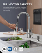 FORIOUS Kitchen Faucet with Cup Washer, Pull Down Sprayer, Brushed Nickel