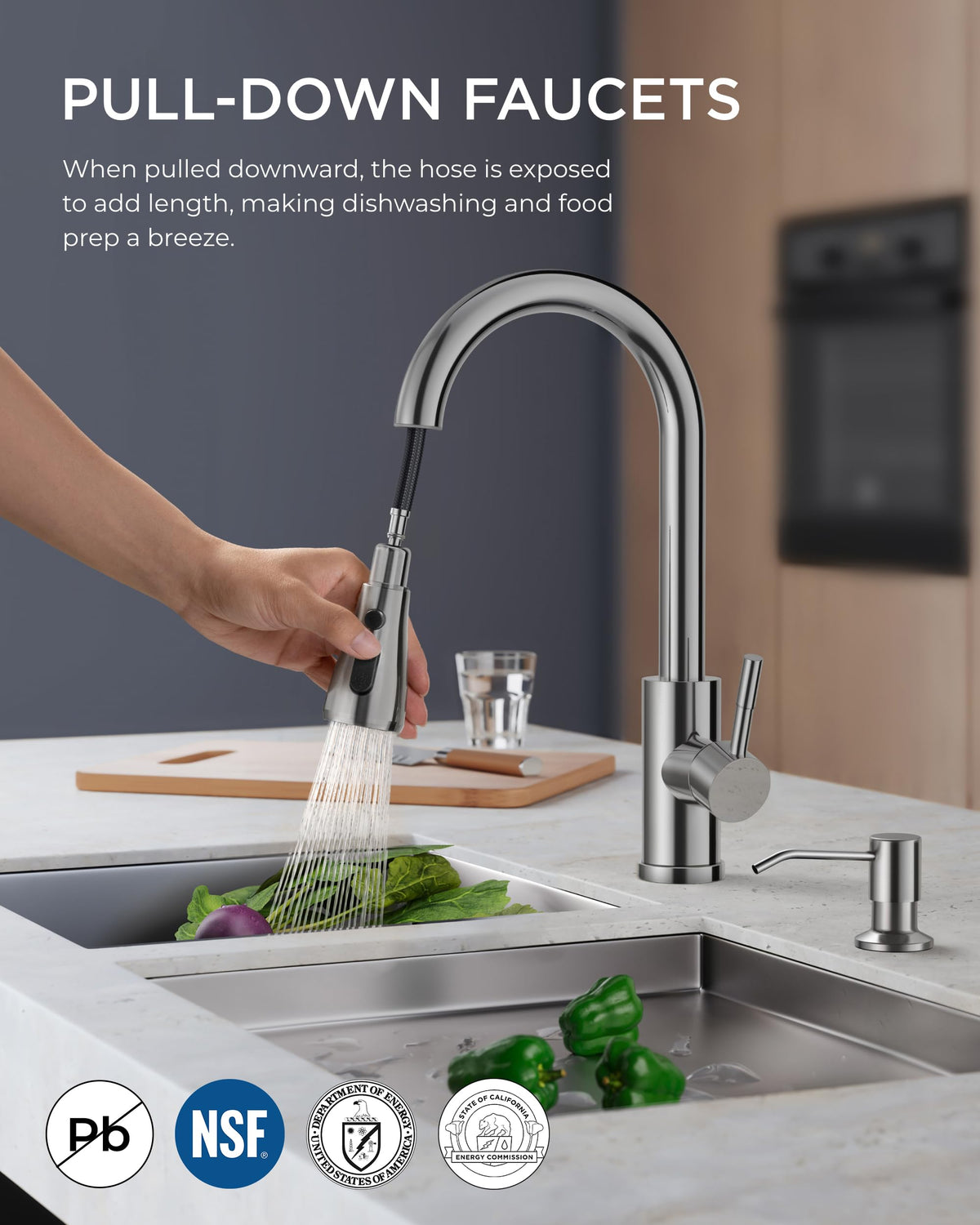 FORIOUS Kitchen Faucet with Cup Washer, Pull Down Sprayer, Brushed Nickel