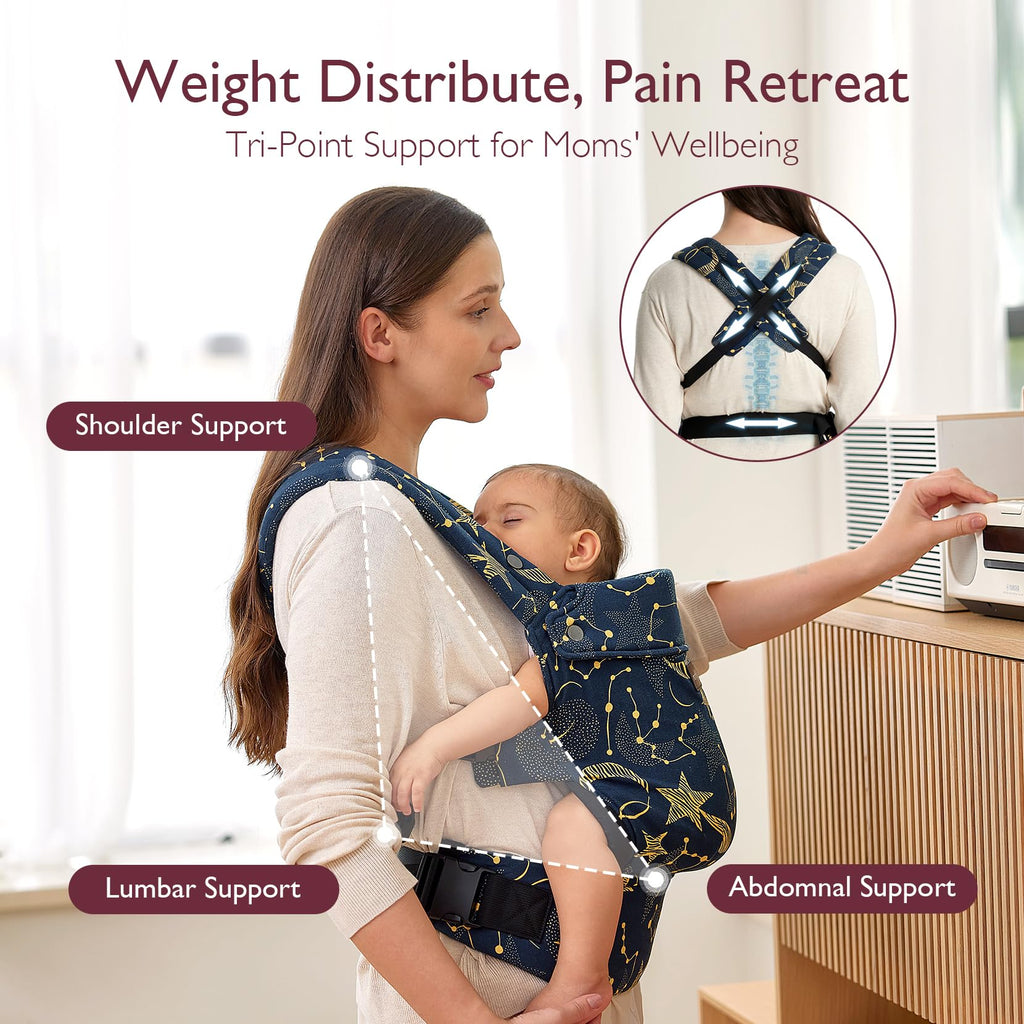 Momcozy Baby Carrier for 3-24M/3.2-20kg, Waist 64-127cm, Cotton Black