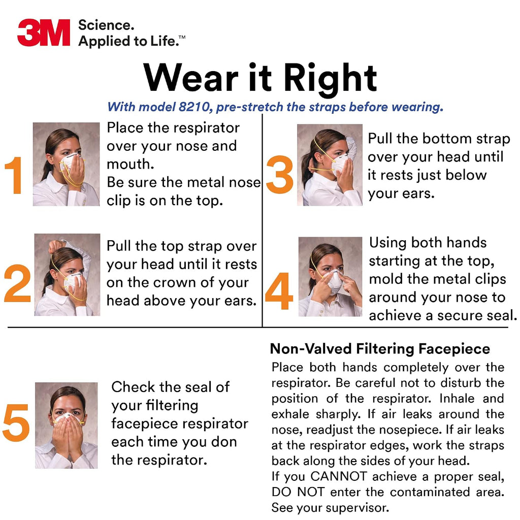 3M Particulate Disposable Respirator 8210, N95, Pack of 20, NIOSH APPROVED
