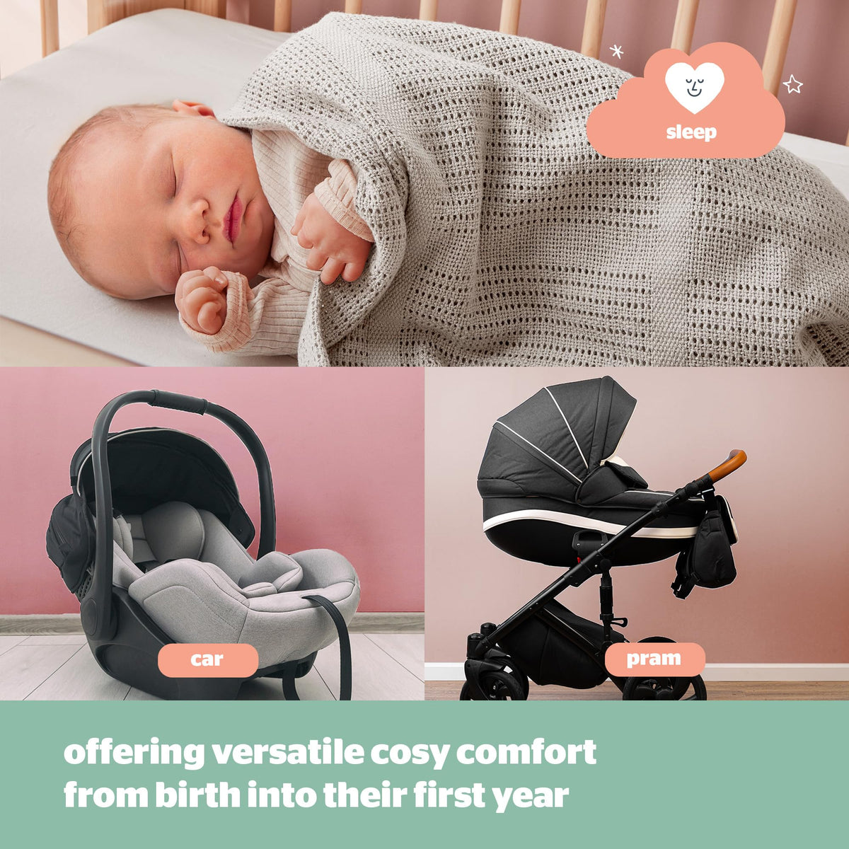 Silentnight Safe Nights Baby Blanket - Pack of 2 Soft 100% Cotton Cellular Baby Blanket for Newborn Ideal for Cot, Crib, Moses Basket and Pram - Baby Essentials - 2 Pack - Grey