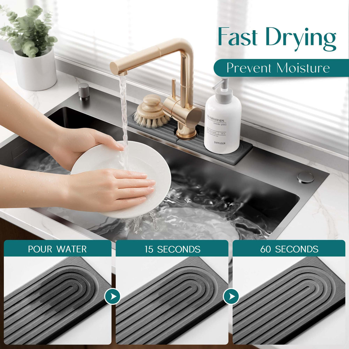 eormoe Faucet Mat for Kitchen Sink, Diatomite Stone Drying Mat - 23.6"x3.9"