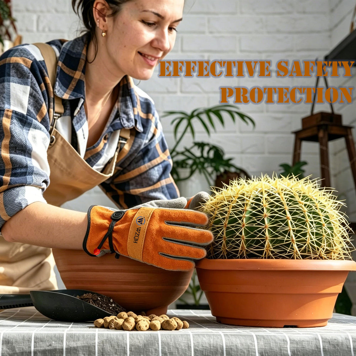 WZQH Leather Work Gloves for Men or Women.Gardening,Welding,Coffee-grey L