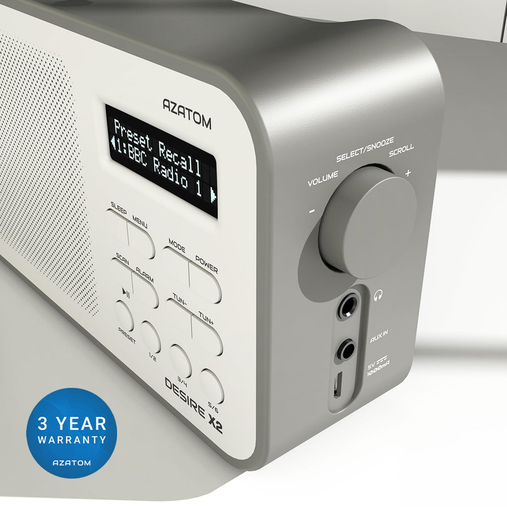 DAB/DAB+ & FM Portable Digital Radio | Simple Controls | Dual Alarms & Sleep Timer | Battery & Mains Powered (4x”AA”) | Bluetooth | Perfect for Home, Office or Outdoors | AZATOM Desire X2 (Oak)