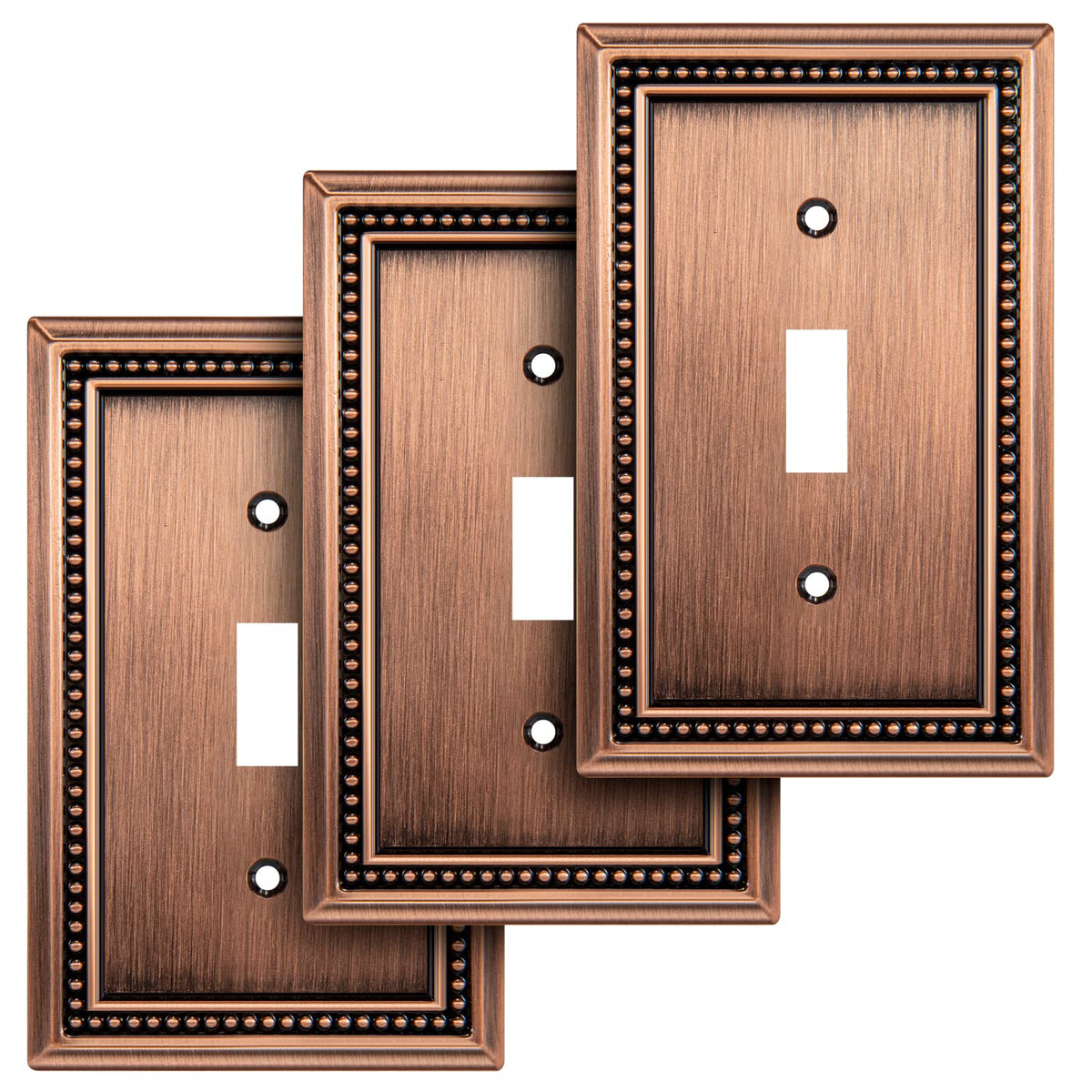 Sunken Pearls Heavy-Duty 4 Toggle Light Switch Plate, Antique Brass, 1 Pack