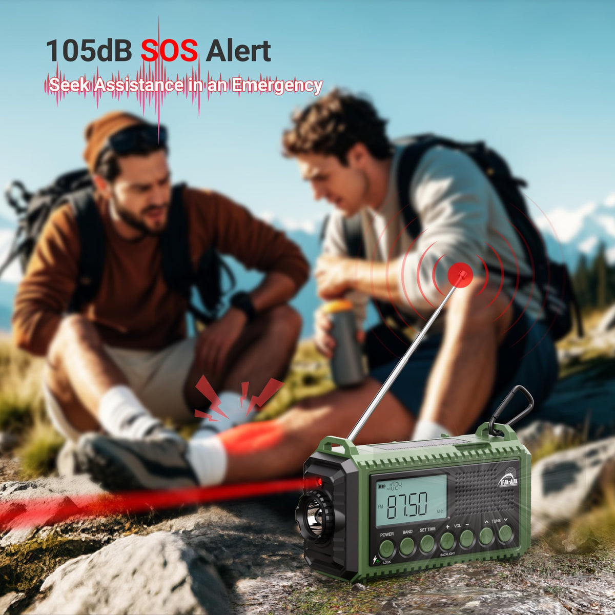 Mesqool Portable Wind Up Hand Crank and Solar Powered Radio with USB Phone Charger, Emergency Radio with SOS Alarm and Flashlight, AM/FM/SW Radio with 12000mAh Rechargeable Battery for Outdoor