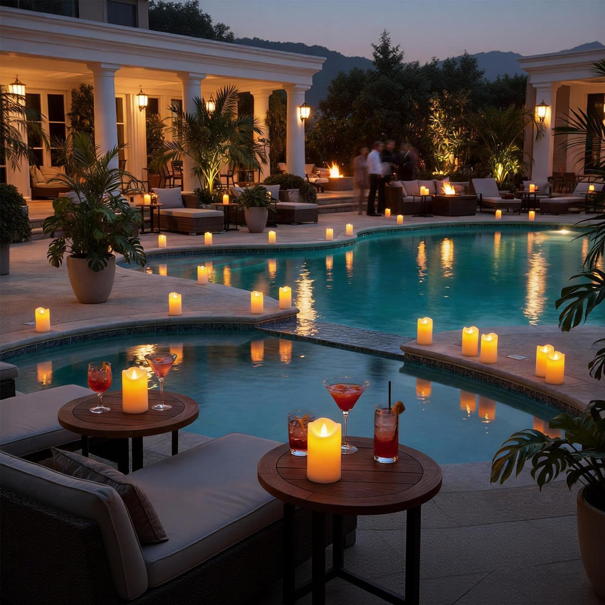 Outdoor Flameless Candles, Patented 3D Dual-LED, Set of 2 Slanted Plastic Pillars with Remote, Waterproof Non-Melting Battery Operated Decor for Bathroom Bedroom Gift, Black (D3 x H6)