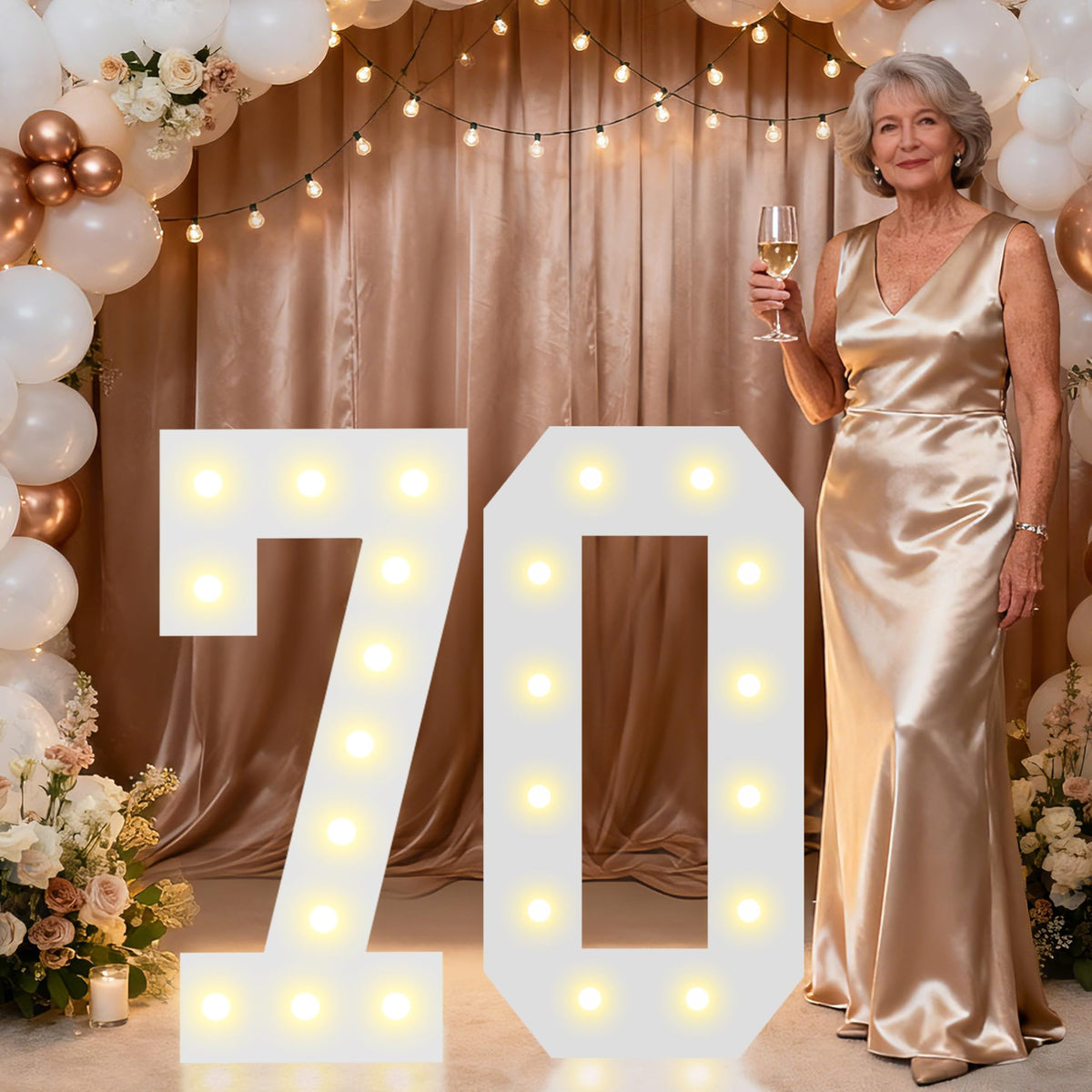 Pooqla 2.4FT Light Up Numbers, Marquee Numbers 2.4 Feet Tall Party Decor for Her Him, Mosaic Big Sign for 7th 17th 70th Birthday Anniversary Decoration Backdrop, Large Pre-Cut Frame Number 7