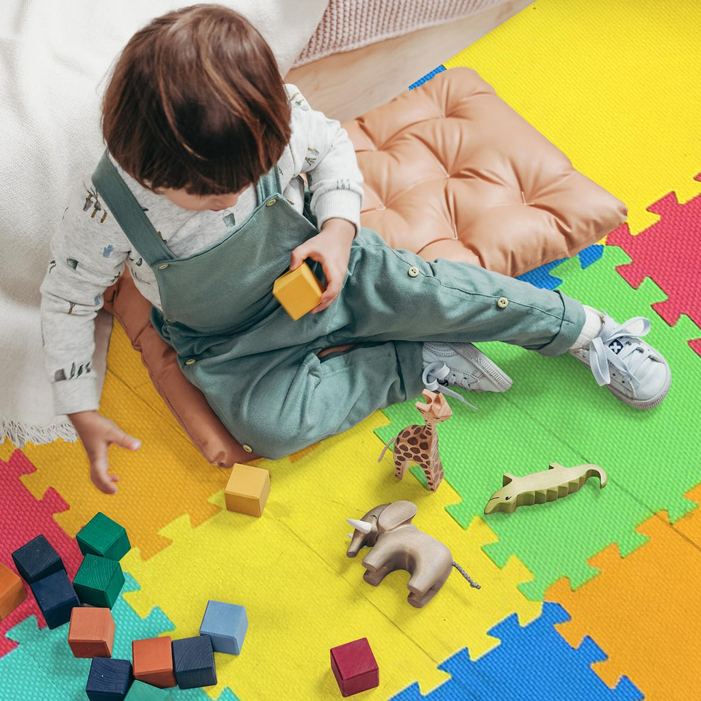 kidoola Foam Baby Play Mat (29x29cm) – Thick & Soft EVA Foam Interlocking Floor Tile Matting for Children – Large Multi Colour, Safe & Comfortable 7mm Thick Play Flooring (27pc)