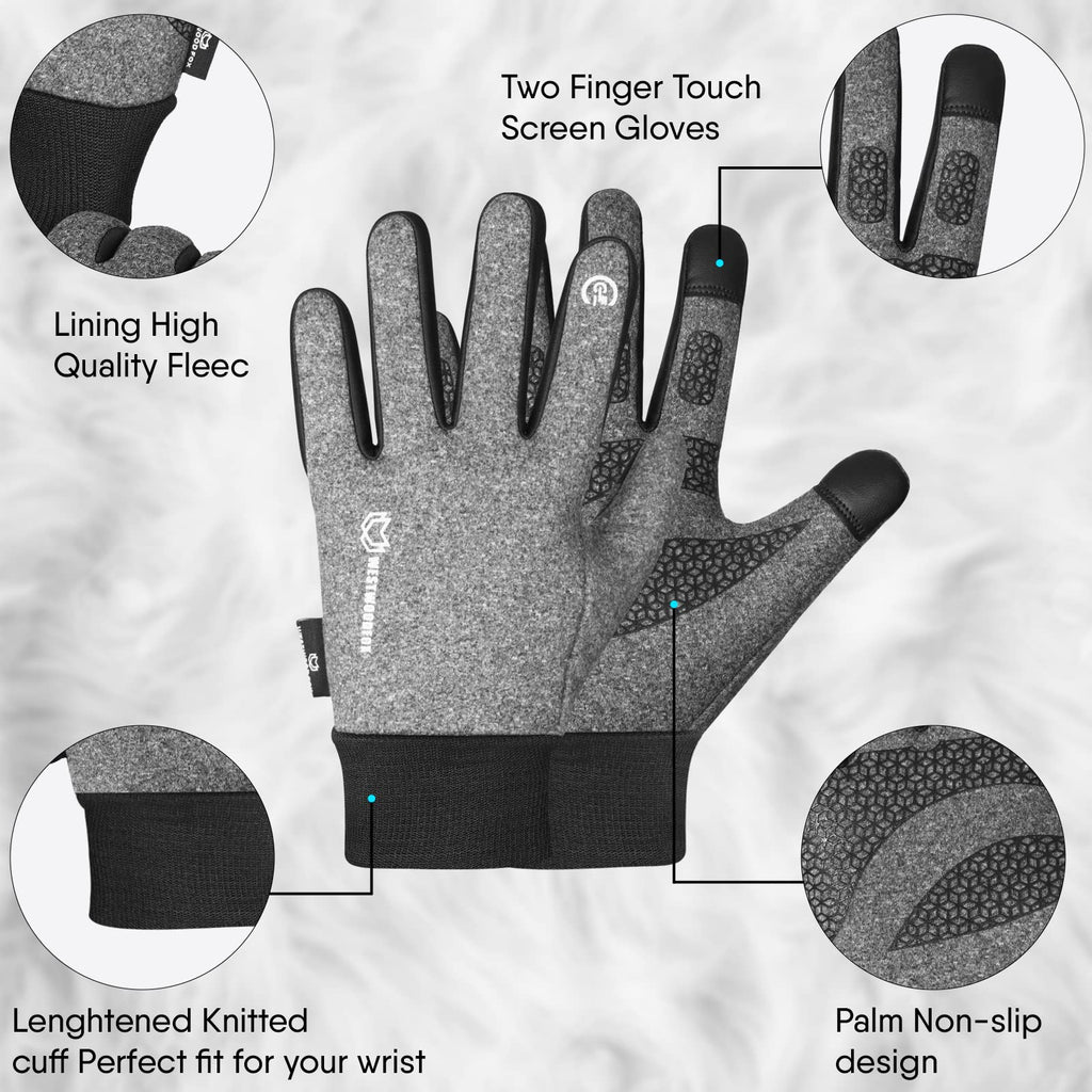 WESTWOOD FOX Winter Thermal Gloves Windproof Running Gloves Touch Screen Warm Anti Slip Silicone Cycling Gloves for Men Women,Elastic Cuff for Driving