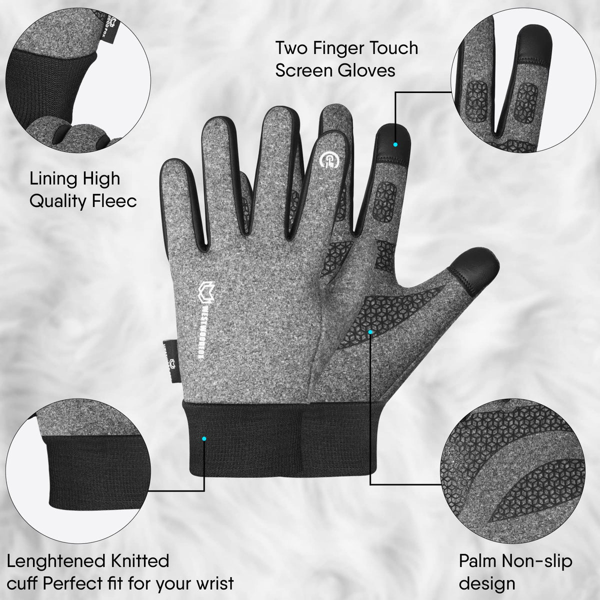 WESTWOOD FOX Winter Thermal Gloves Windproof Running Gloves Touch Screen Warm Anti Slip Silicone Cycling Gloves for Men Women,Elastic Cuff for Driving